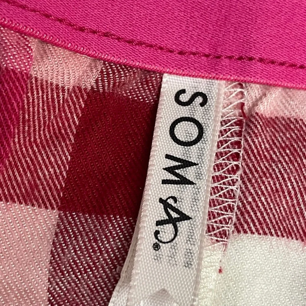 Soma‎ Flannel Pajama Set Womens XXL Red Pink Plaid NWT Metallic Fireside PJ